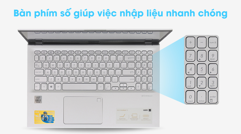 Asus VivoBook A512FA i3 (EJ2033T) được trang bị cụm phím số riêng biệt