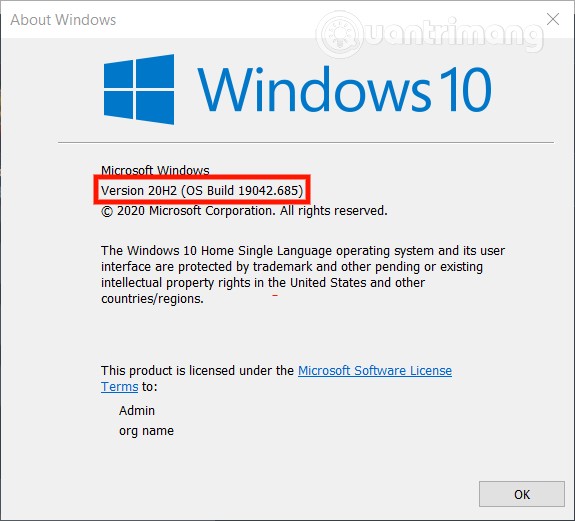Máy tính của Quantrimang hiện đang chạy Windows 10 Version 20H2