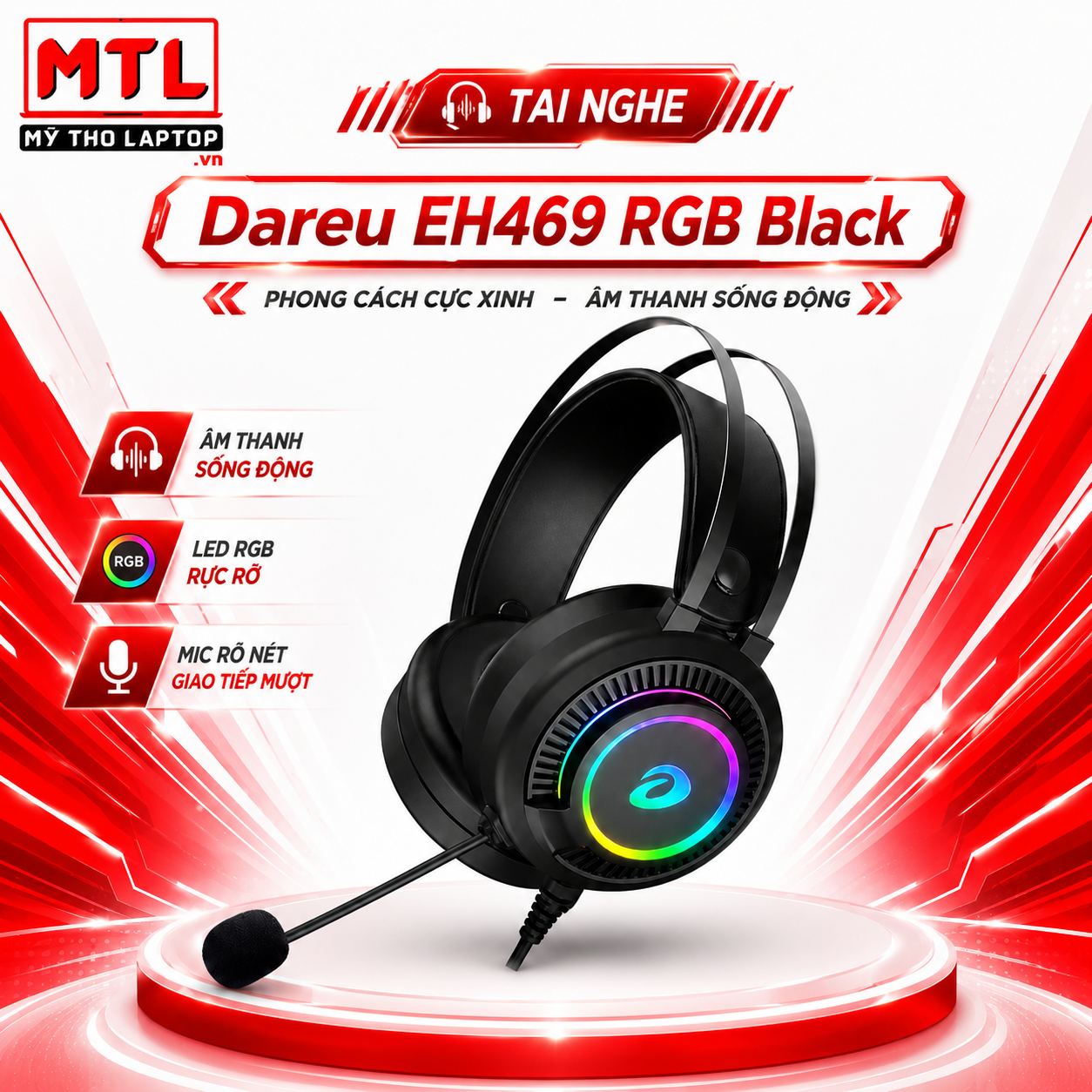 Tai Nghe Dareu EH469 RGB (USB, 7.1, LED RGB, Black)