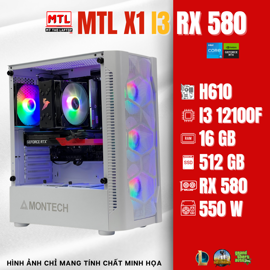 MTL X1 I3 RX580 | Core i3 12100F | H610 | Ram 16GB | SSD 512GB | RX 580 8GB | Power 550