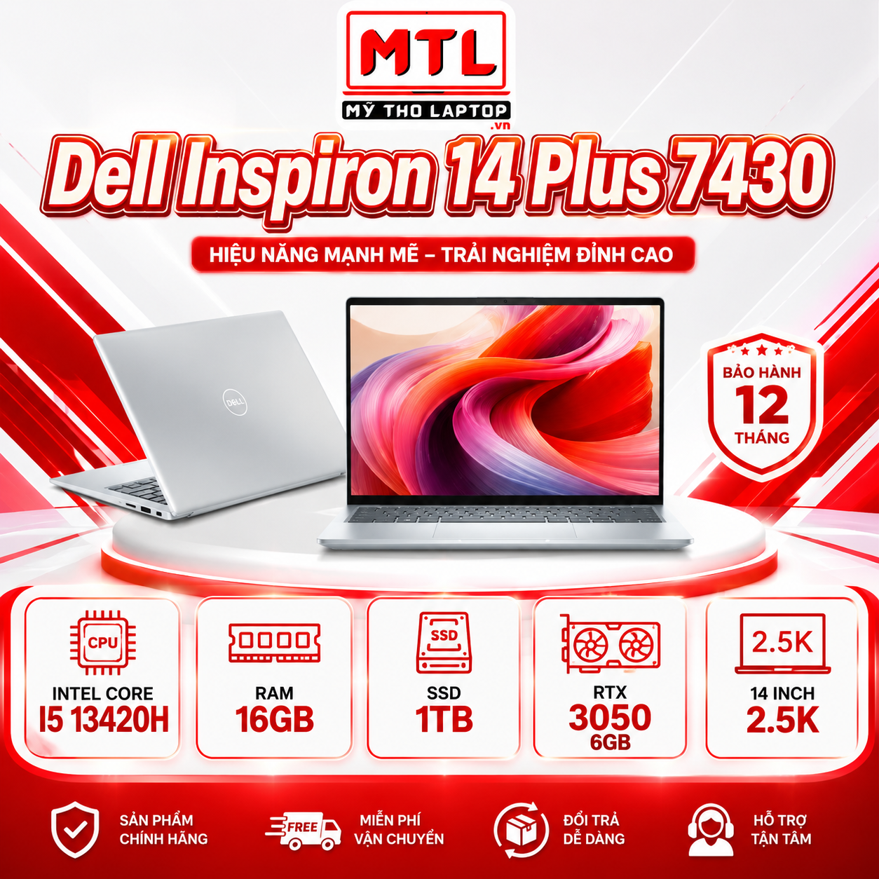 [New Fullbox] Dell Inspiron 14 Plus 7430 | Intel Core i5 13420H | Ram 16GB | SSD 1TB | RTX 3050 6GB | 14 inch 2.5K