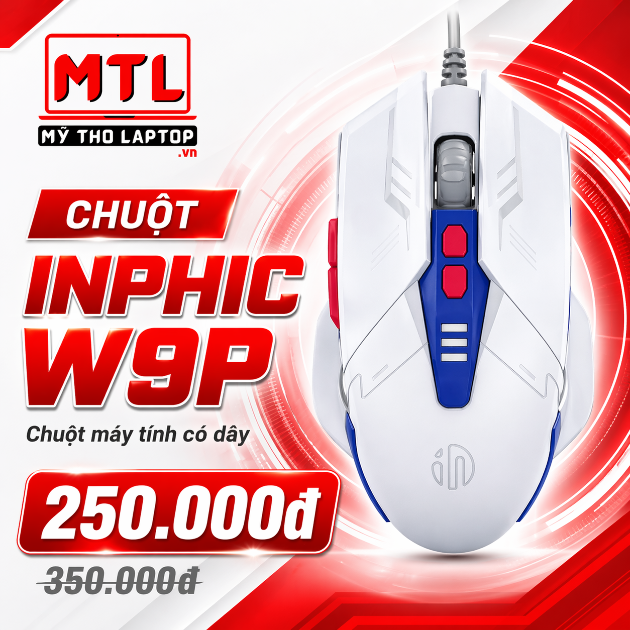 Chuột máy tính có dây INPHIC W9P Trắng Xanh