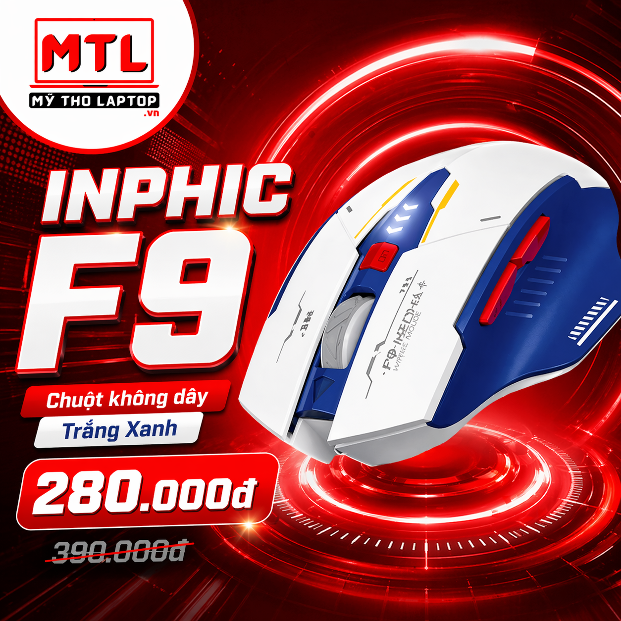 Chuột máy tính không dây INPHIC F9 Trắng Xanh