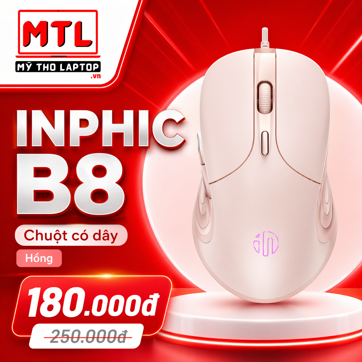 Chuột máy tính có dây INPHIC B8 Hồng