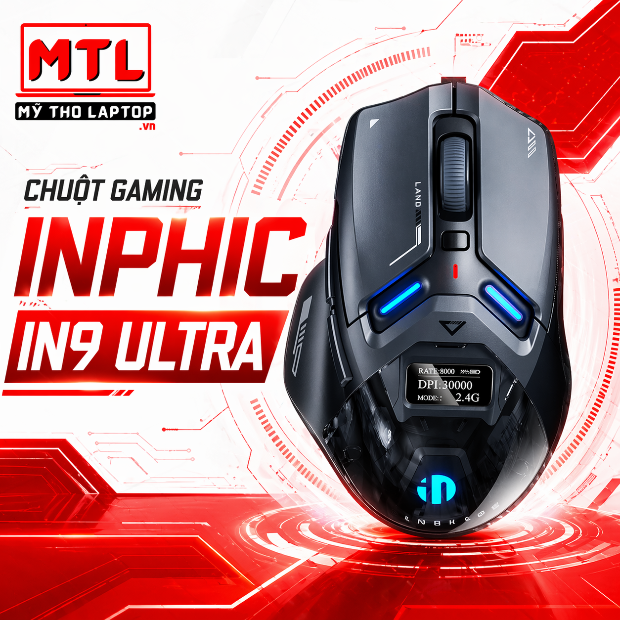 Chuột máy tính Bluetooth + không dây 2.4GHz + có dây INPHIC IN9 ULTRA