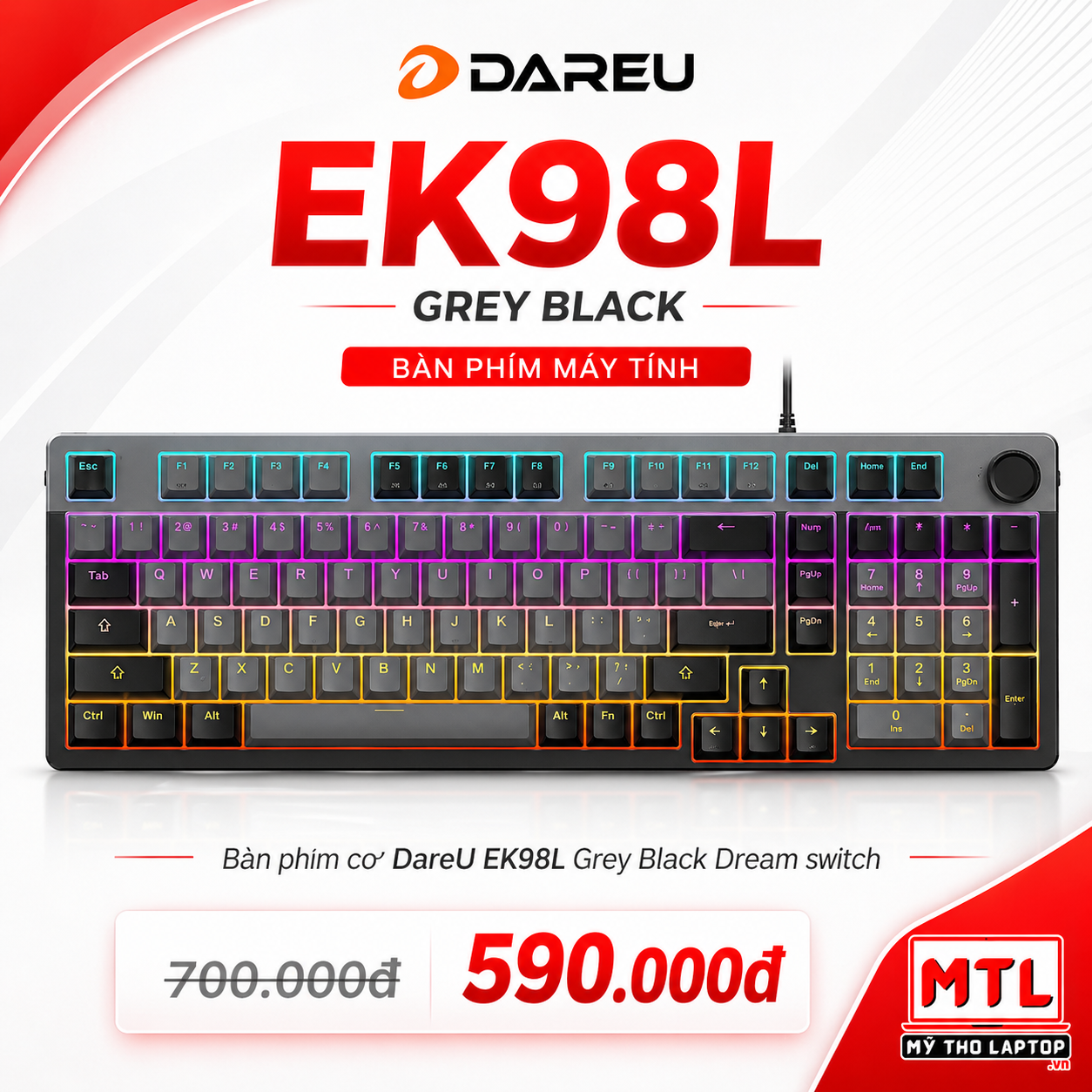Bàn phím cơ DareU EK98L Grey Black Dream switch