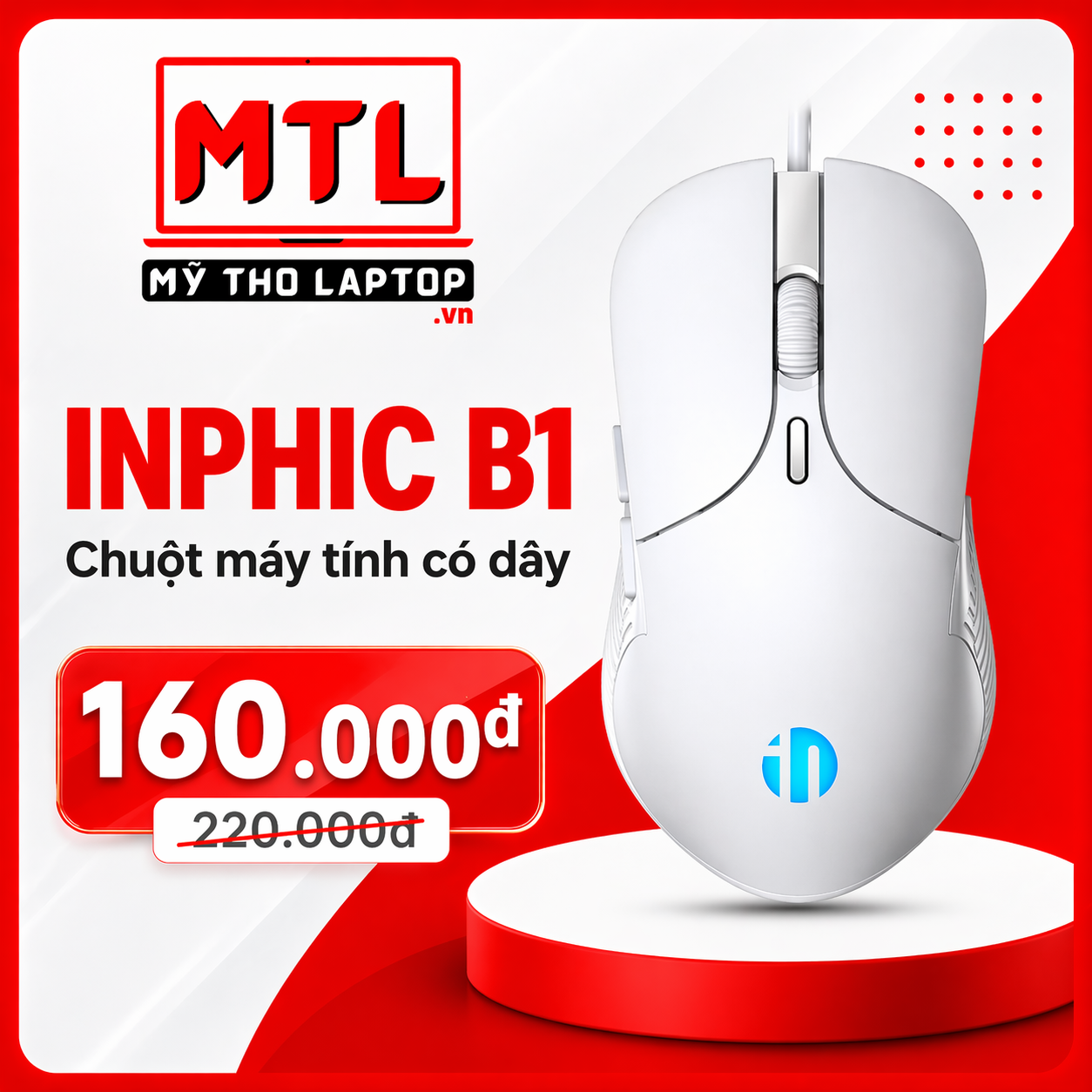 Chuột máy tính có dây INPHIC B1 Trắng