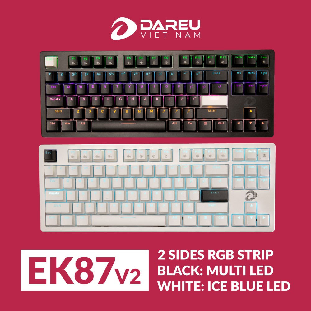 Bàn phím cơ Gaming DAREU EK87 v2 GRAY BLACK (2 sides RGB strip, Multi-Led, PBT Double Shot OEM profile, DareU DREAM sw)