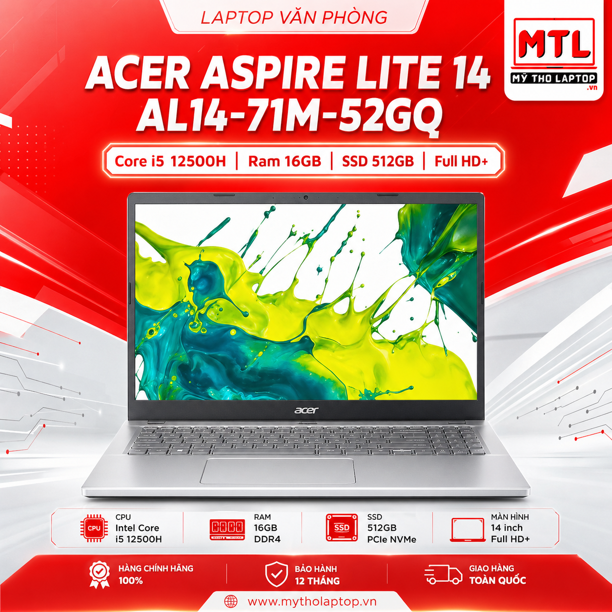 [New Fullbox] Acer Aspire Lite 14 AL14 71M 52GQ | Core i5 12500H | Ram 16GB | SSD 512GB | Full HD+