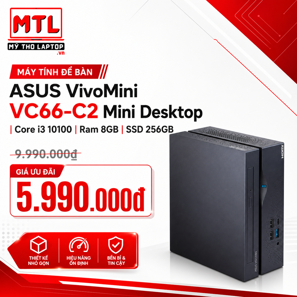 ASUS VivoMini VC66-C2 Mini Desktop | Core i3 10100 | Ram 8GB | SSD 256GB