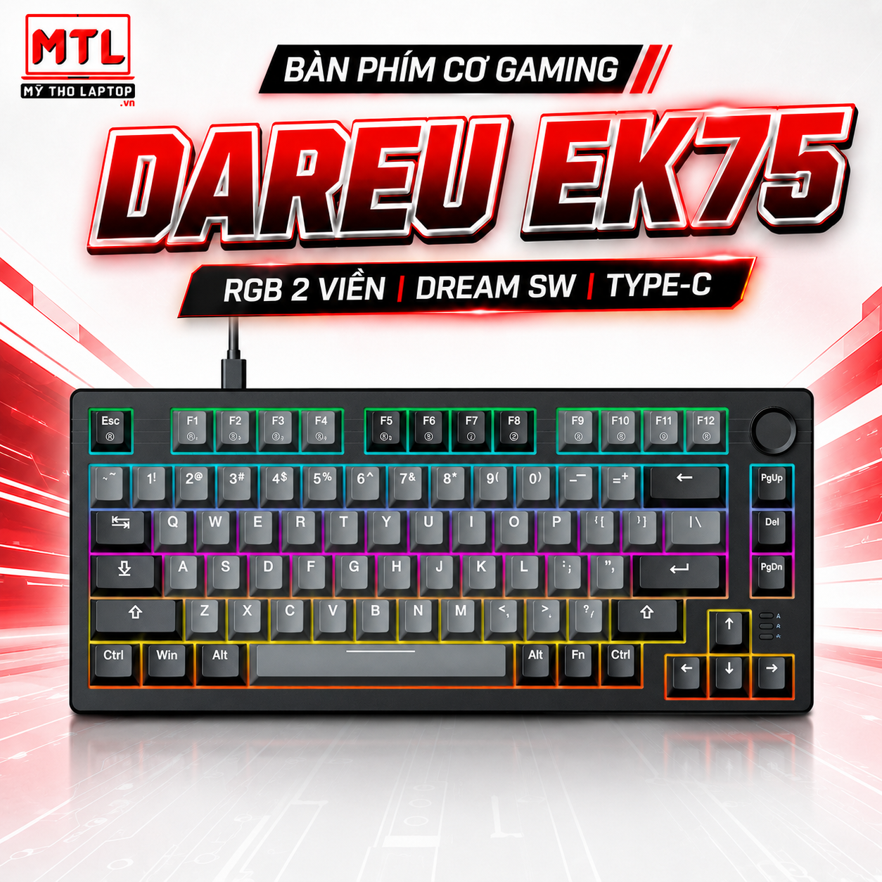 Bàn phím cơ Gaming DAREU EK75 (2 sides RGB strip, DareU DREAM sw, Type-C)