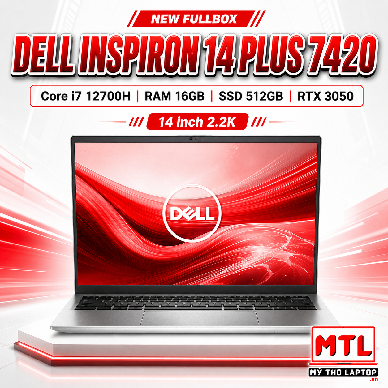 [New Fullbox] Dell Inspiron 14 Plus 7420 | Intel Core i7 12700H | Ram 16GB | SSD 512GB | RTX 3050 | 14 inch 2.2K