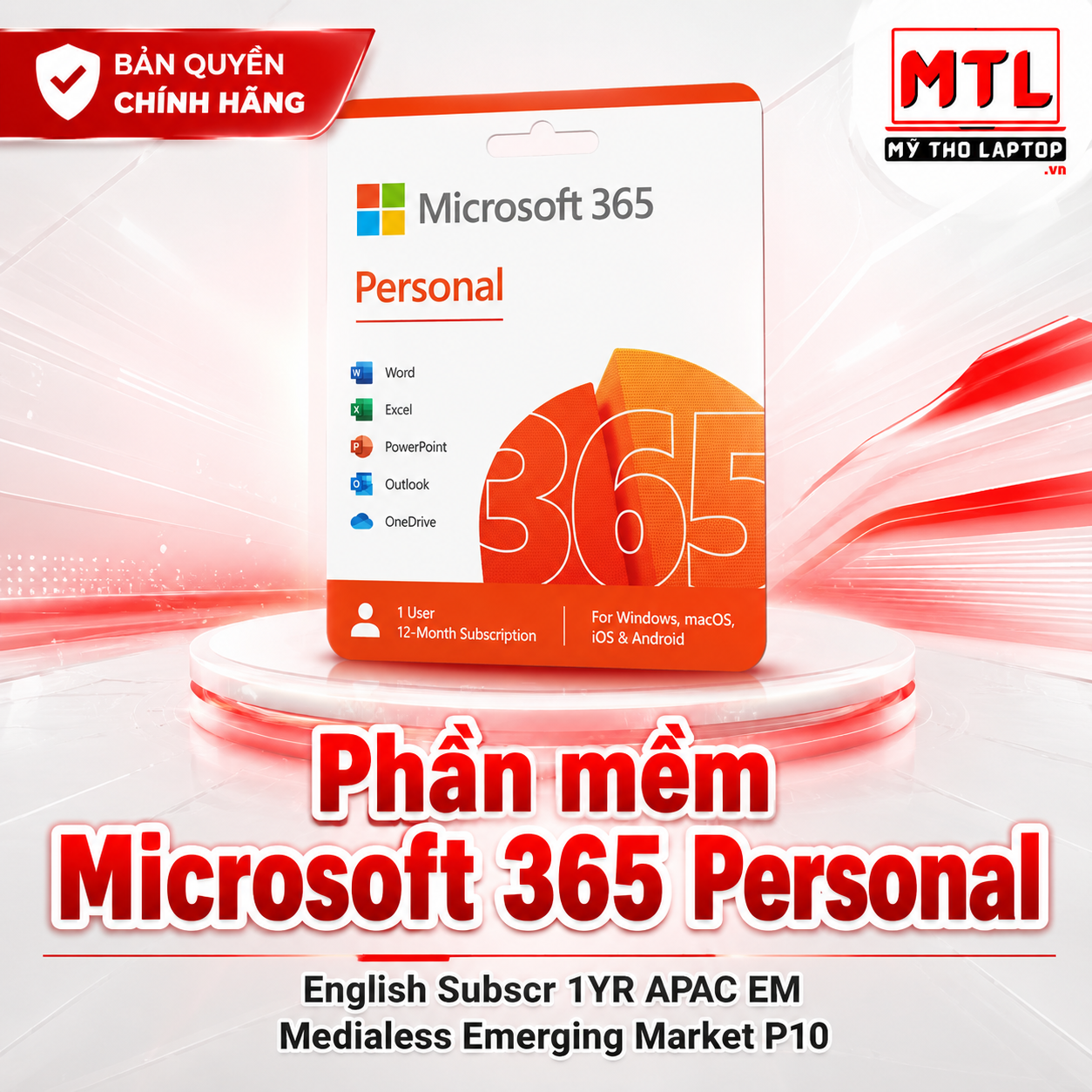Phần mềm Microsoft 365 Personal English Subscr 1YR APAC EM Medialess Emerging Market P10