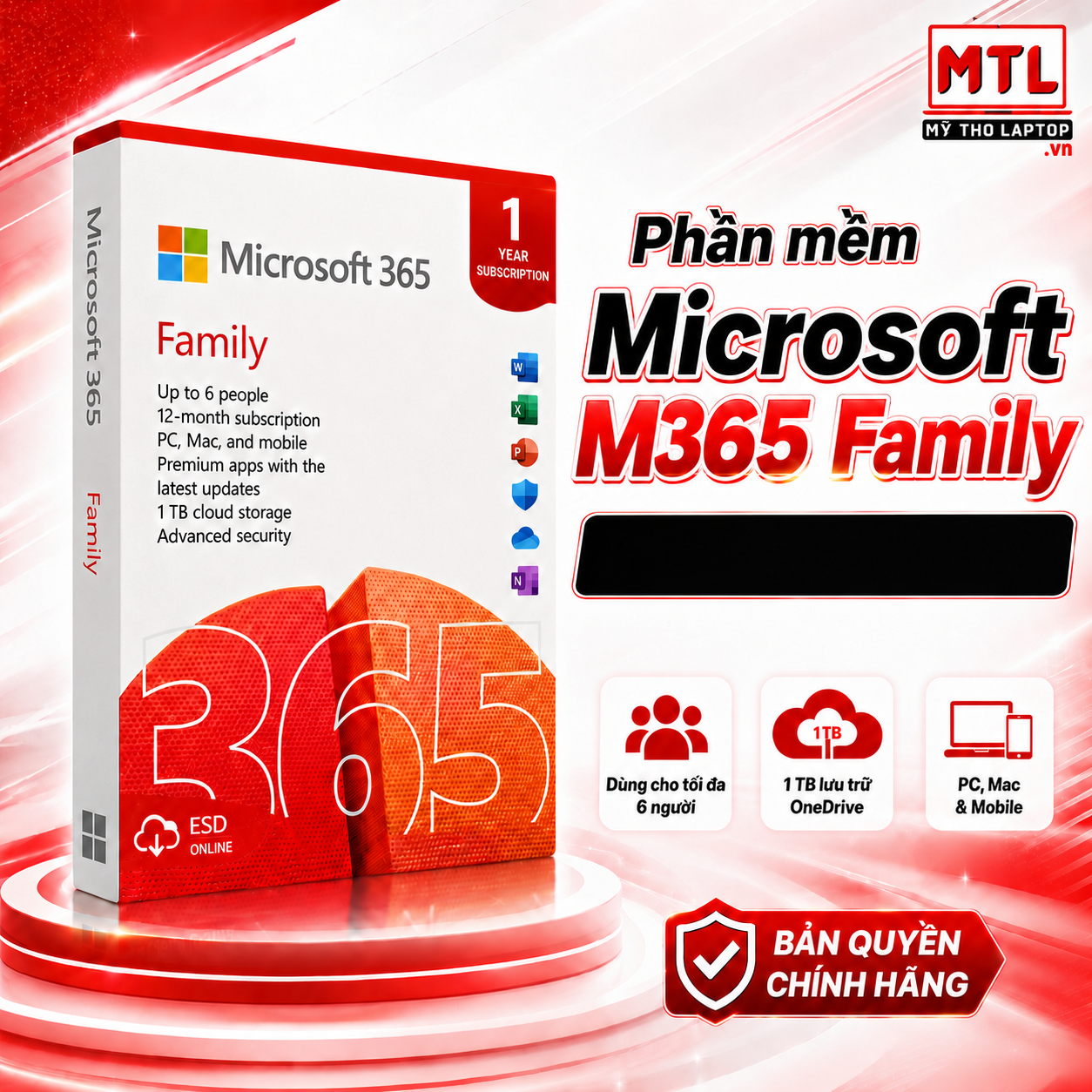 Phần mềm Microsoft M365 Family Subscr PK Lic 1YR Online APAC EM ESD