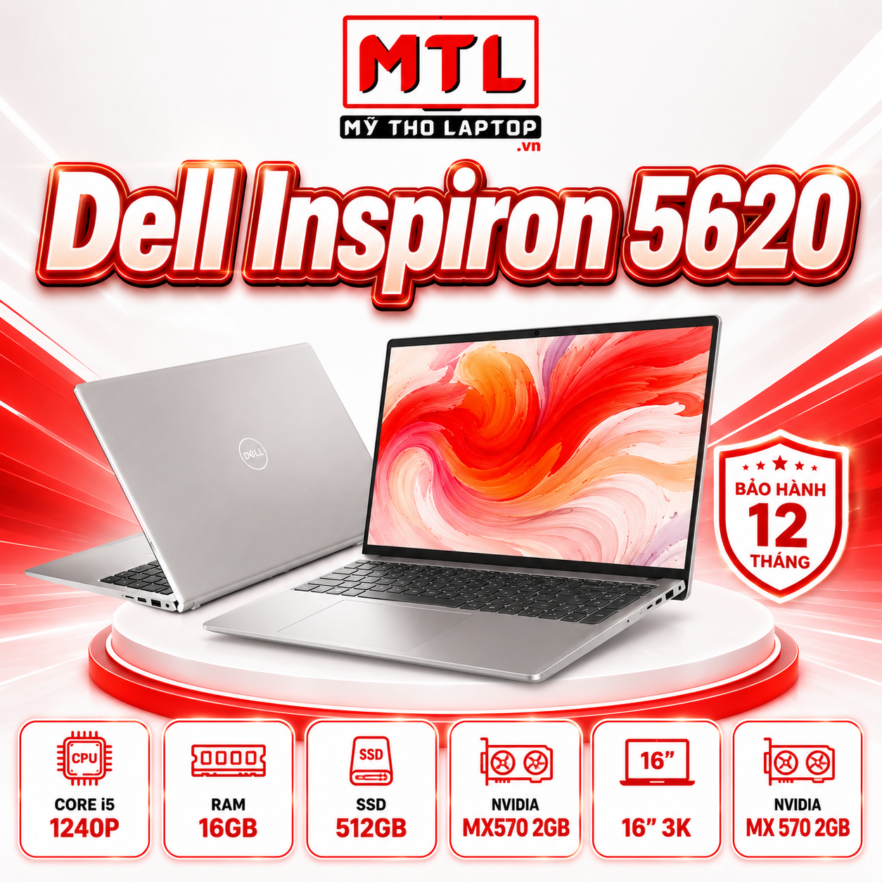 [New Fullbox] Dell Inspiron 5620 | Core i5 1240P | Ram 16GB | SSD 512GB | Nvidia MX570 2GB | 16" 3K | Nvidia MX 570 2GB