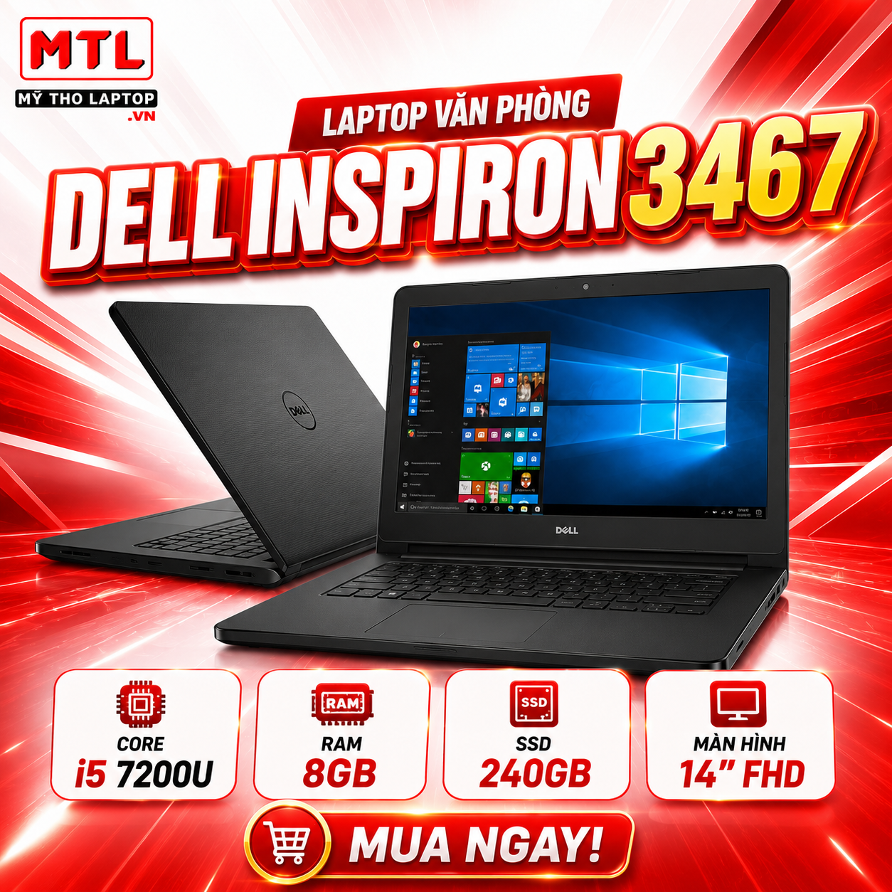 Dell Inspiron 14-3467 | Core i5 7200U | Ram 8GB | SSD 240GB | 14 inch FHD