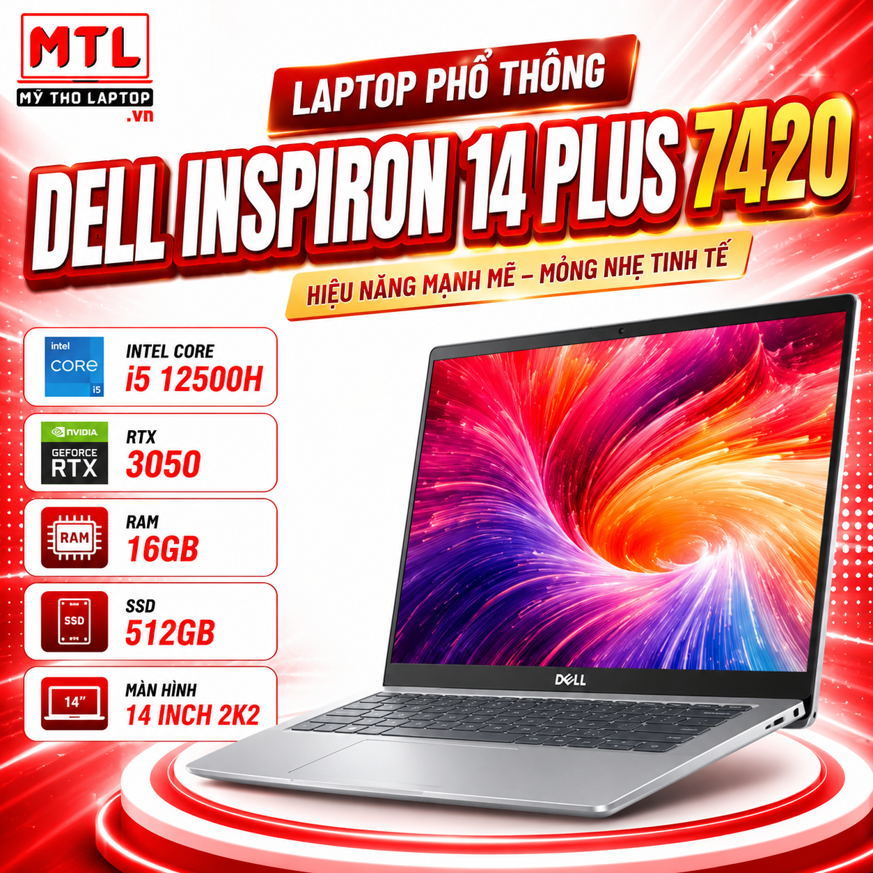 [New Fullbox] Dell Inspiron 14 Plus 7420 | Intel Core i5 12500H | 16GB | SSD 512GB | RTX 3050 | 14 inch 2K2