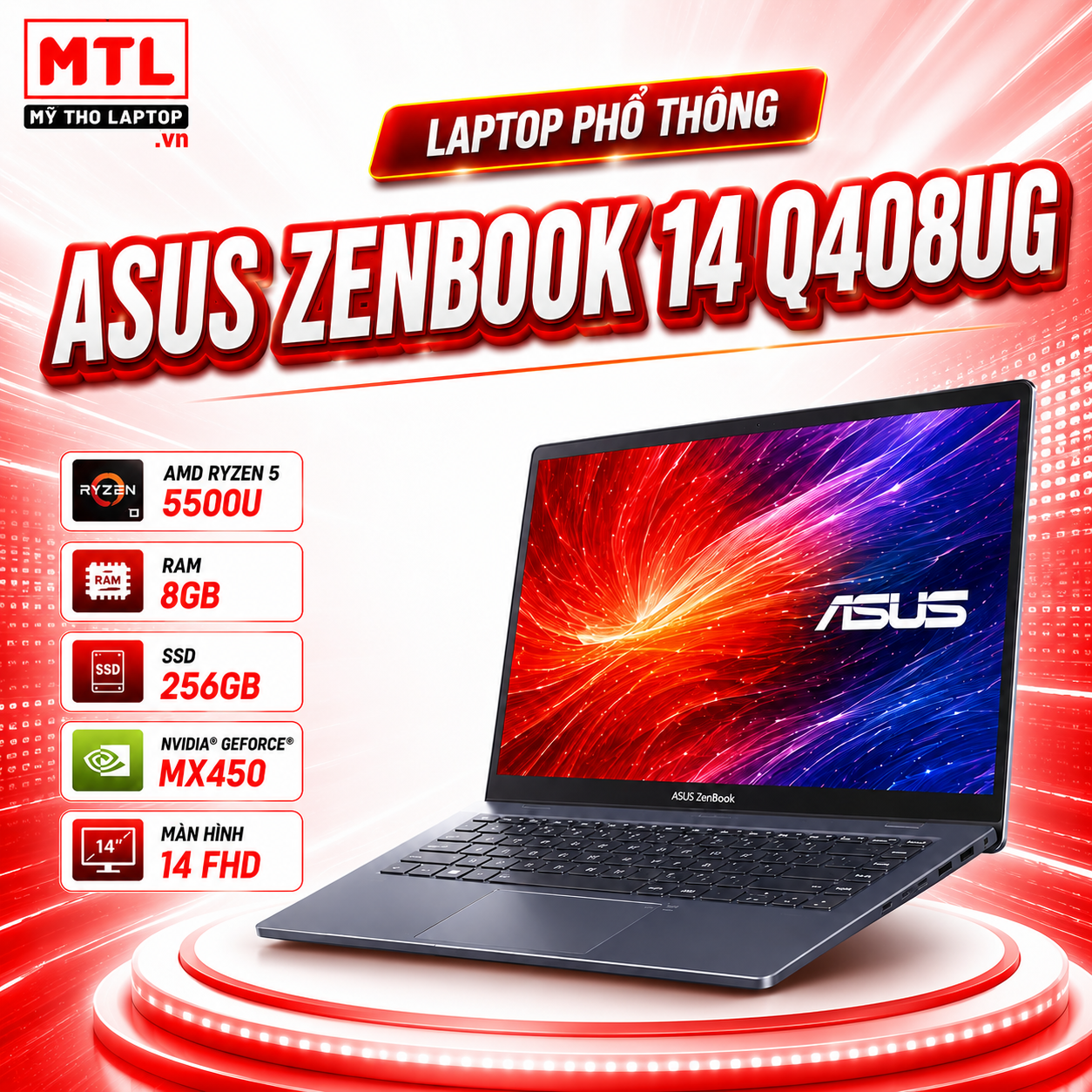 ASUS ZenBook 14 Q408UG | AMD Ryzen 5 5500U | Ram 8GB | SSD 256GB | GeForce® MX450 | 14 FHD