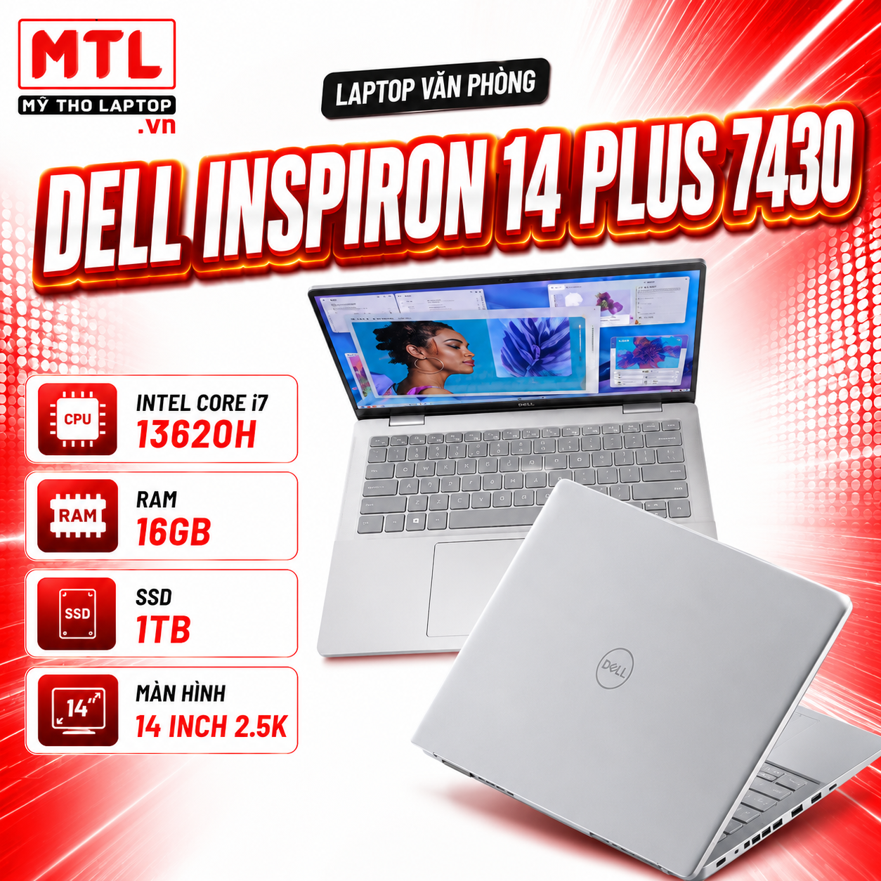 [New Fullbox] Dell Inspiron 14 Plus 7430 | Intel Core i7 13620H | Ram 16GB | SSD 1TB | 14 inch 2.5K