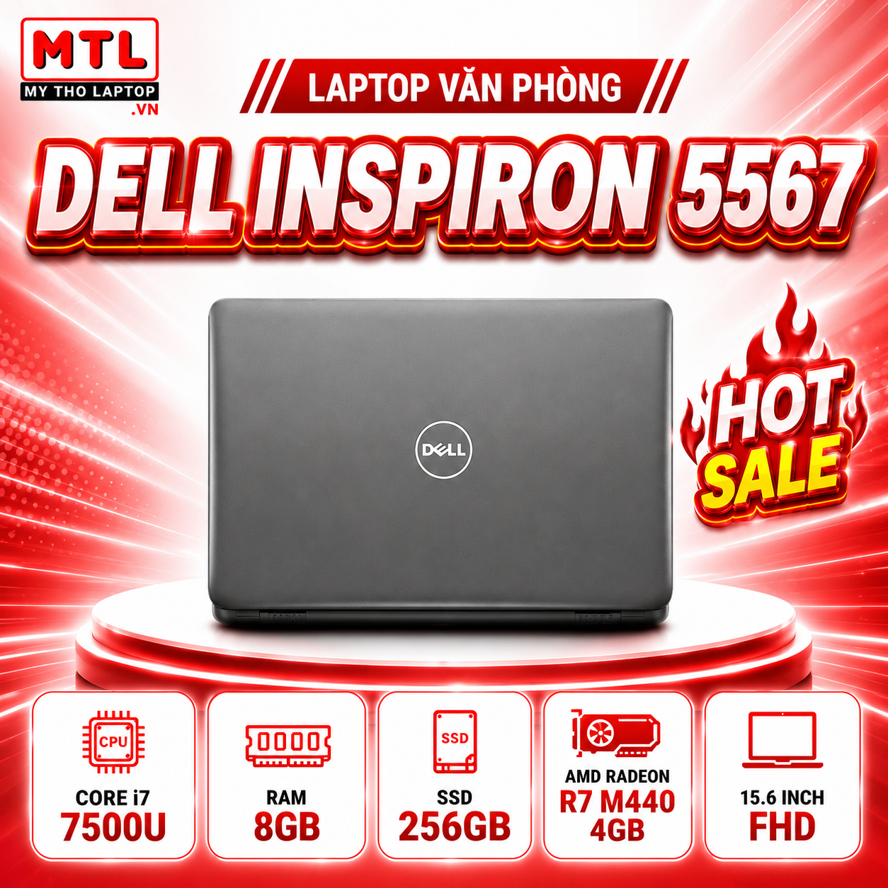 Dell Inspiron 15 5567 | Core i7 7500U | Ram 8GB | SSD 256 GB | AMD Radeon R7 M440 4GB | 15.6 FHD