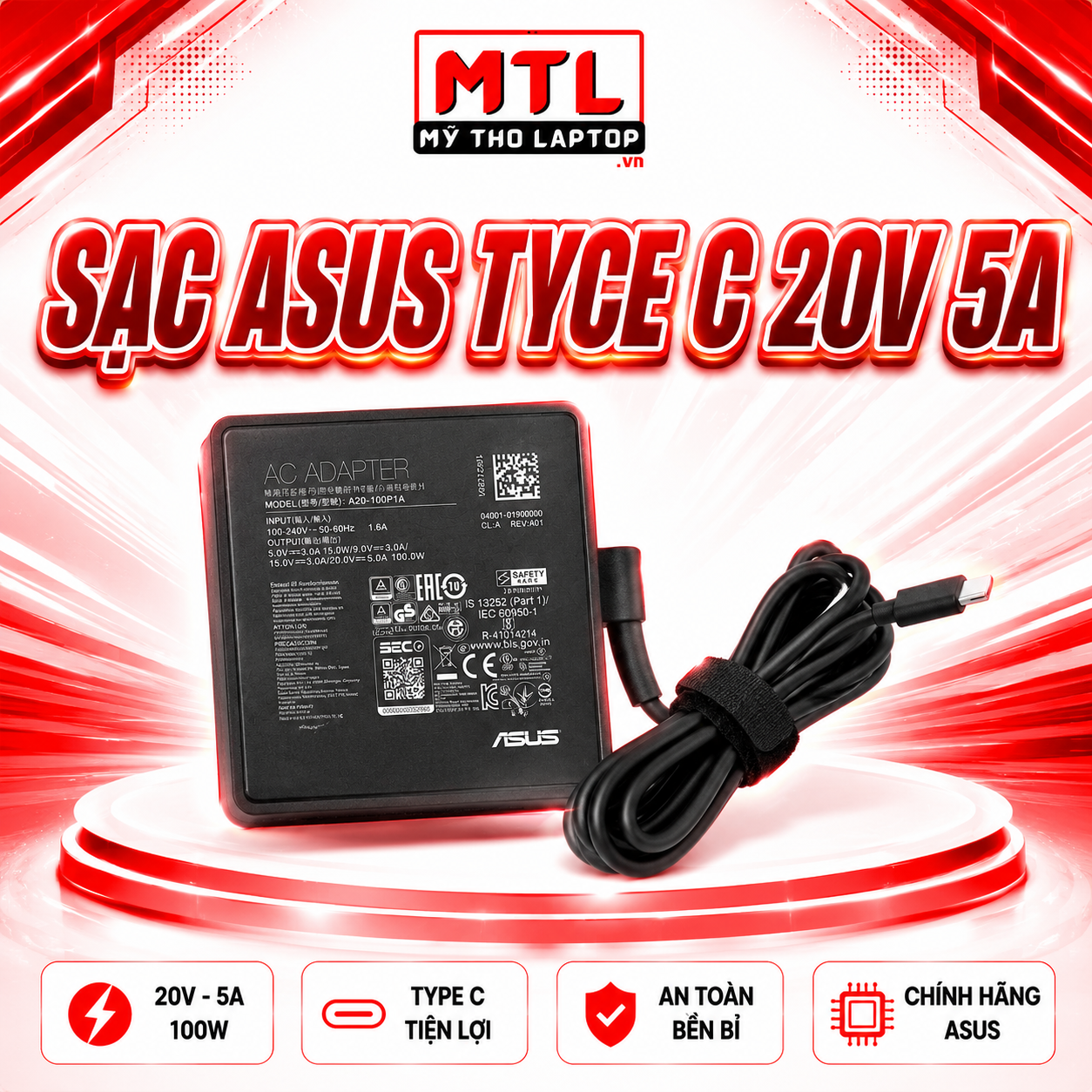 Sạc Asus Type C 20V 5A 100W