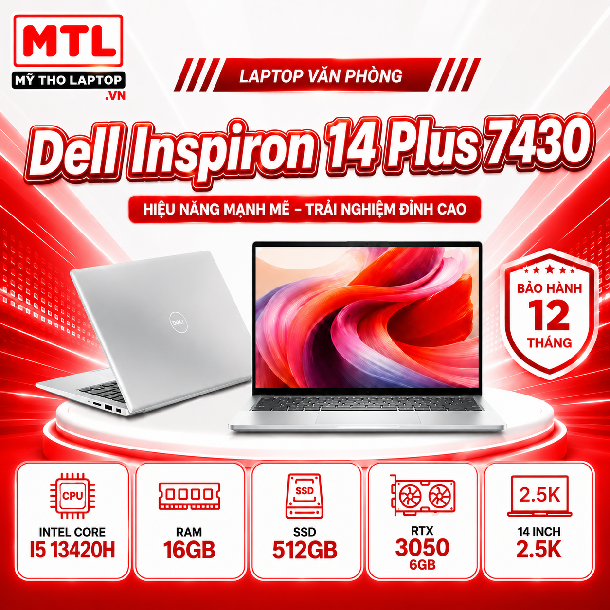 [New Fullbox] Dell Inspiron 14 Plus 7430 | Intel Core i5 13420H | Ram 16GB | SSD 512 GB | RTX 3050 6GB | 14 inch 2.5K