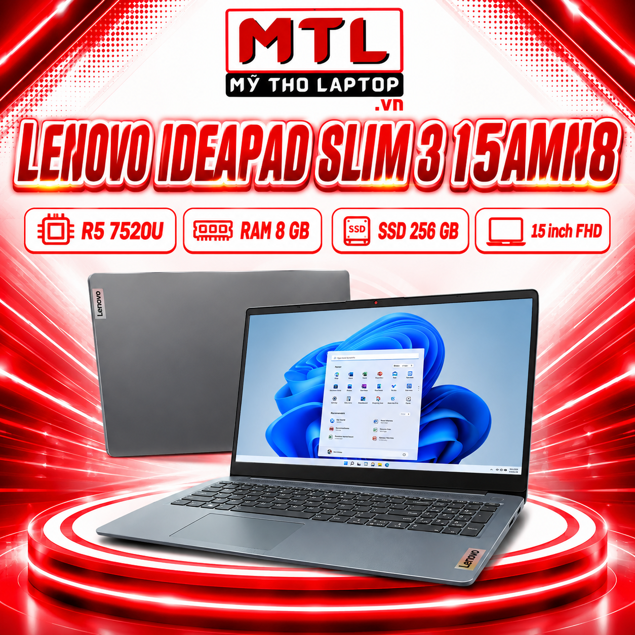 [New Fullbox] Lenovo Ideapad Slim 3 15AMN8 | R5 7520U | Ram 8 GB | SSD 256 GB | 15 inch Full HD