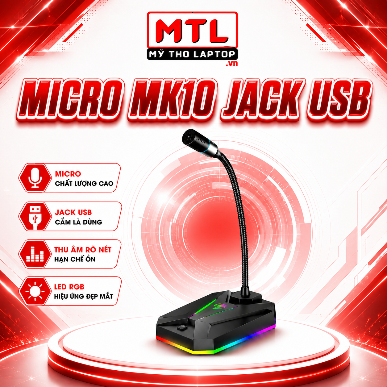 Micro SADA MK10 Jack USB Có LED Thu Âm 360° Lọc Tiếng Ồn