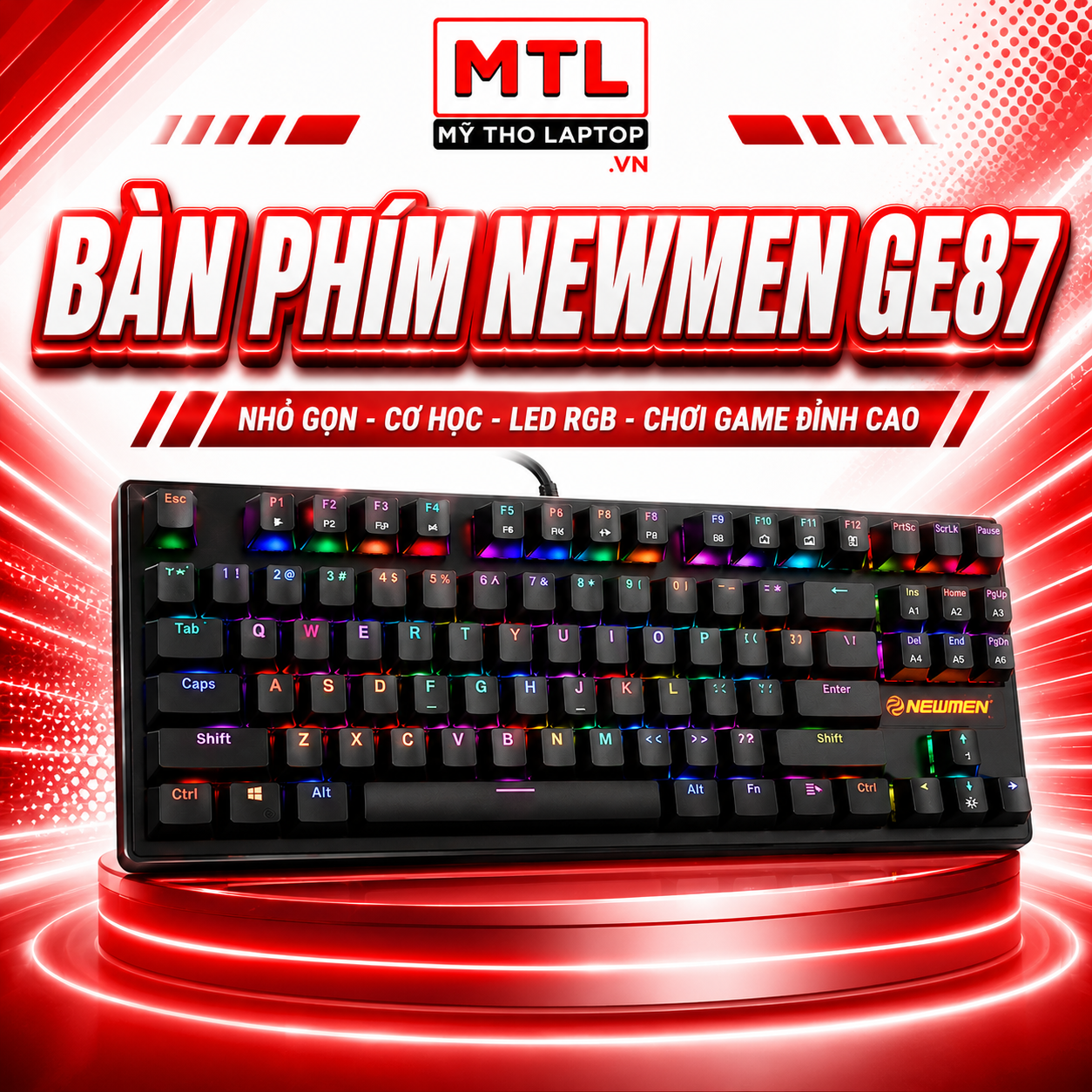 Bàn phím cơ NEWMEN GE87 RED SW, 87key, RGB Led, BS Double-shot