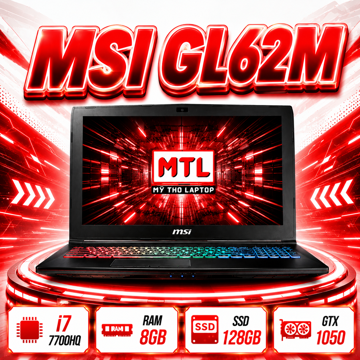 MSI GL62M | Core i7 7700HQ | Ram 8GB | SSD 128GB | GTX 1050 4GB | 15.6 FHD